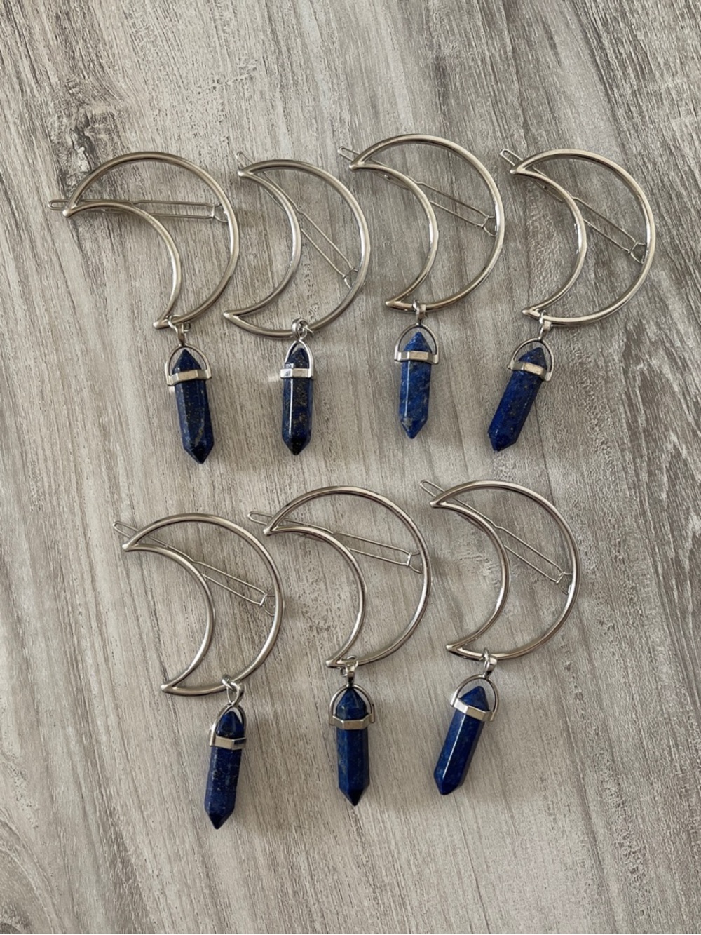 Silver Moon Hair Clip with Lapis Lazuli Crystal